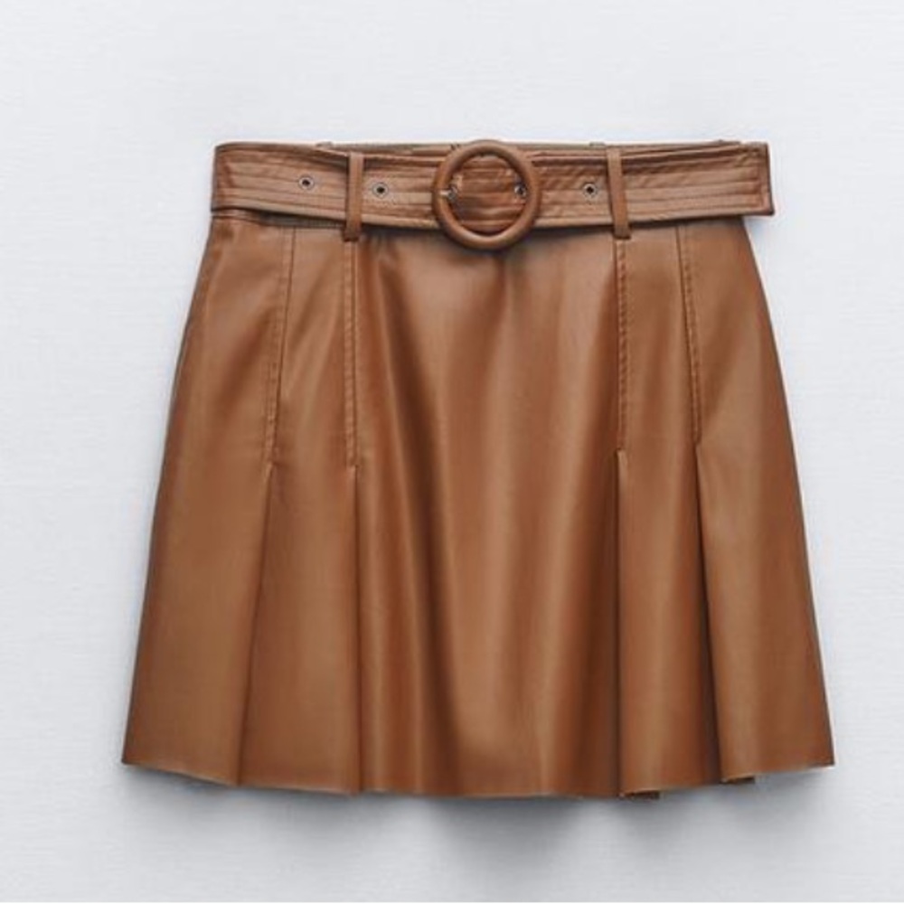 Zara Tan Leather Mini Skirt